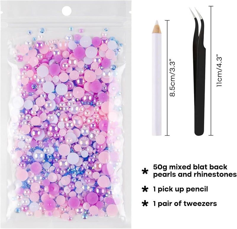 ASTARON 50g Mix Flatback Rhinestones Half Pearls for Crafts Mixed Size 3mm-10mm Flat Back Rhinestones for Crafts Flatback Pearls for Decorating Tumblers Mugs Nail Art Shoes (Pink Purple Series) - Image 2